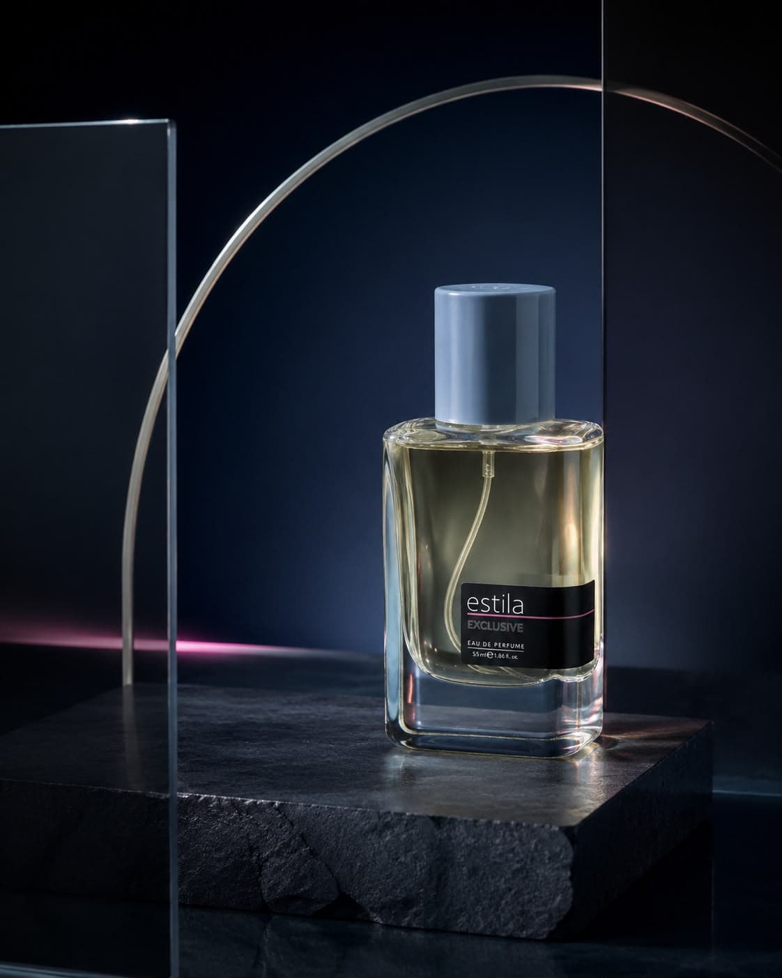 Estila Exclusive perfume in a dark editorial setting
